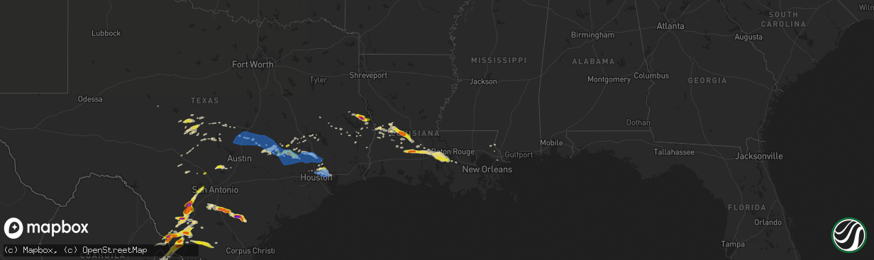 Hail map in Louisiana on April 9, 2020