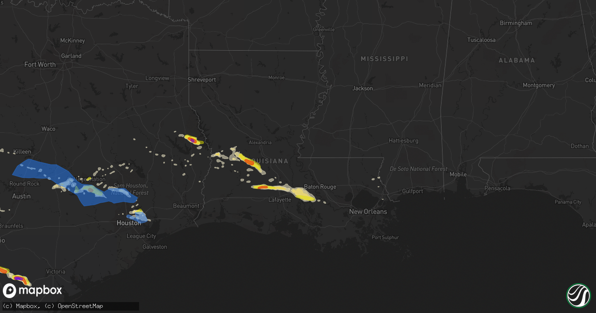 Hail map in Louisiana on April 9, 2020