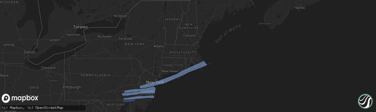 Hail map in Massachusetts on April 9, 2020
