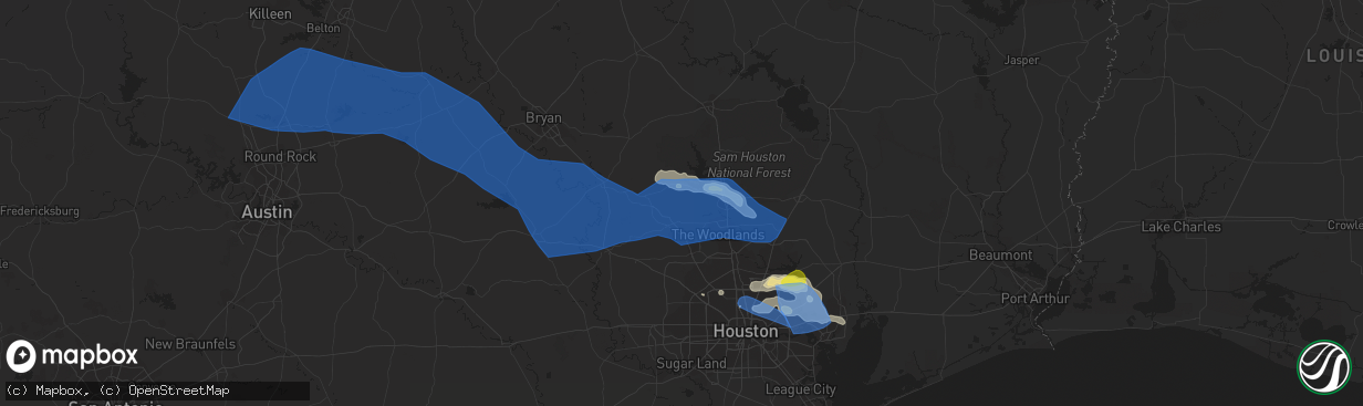 Hail map in Montgomery, TX on April 9, 2020