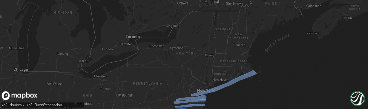 Hail map in New York on April 9, 2020