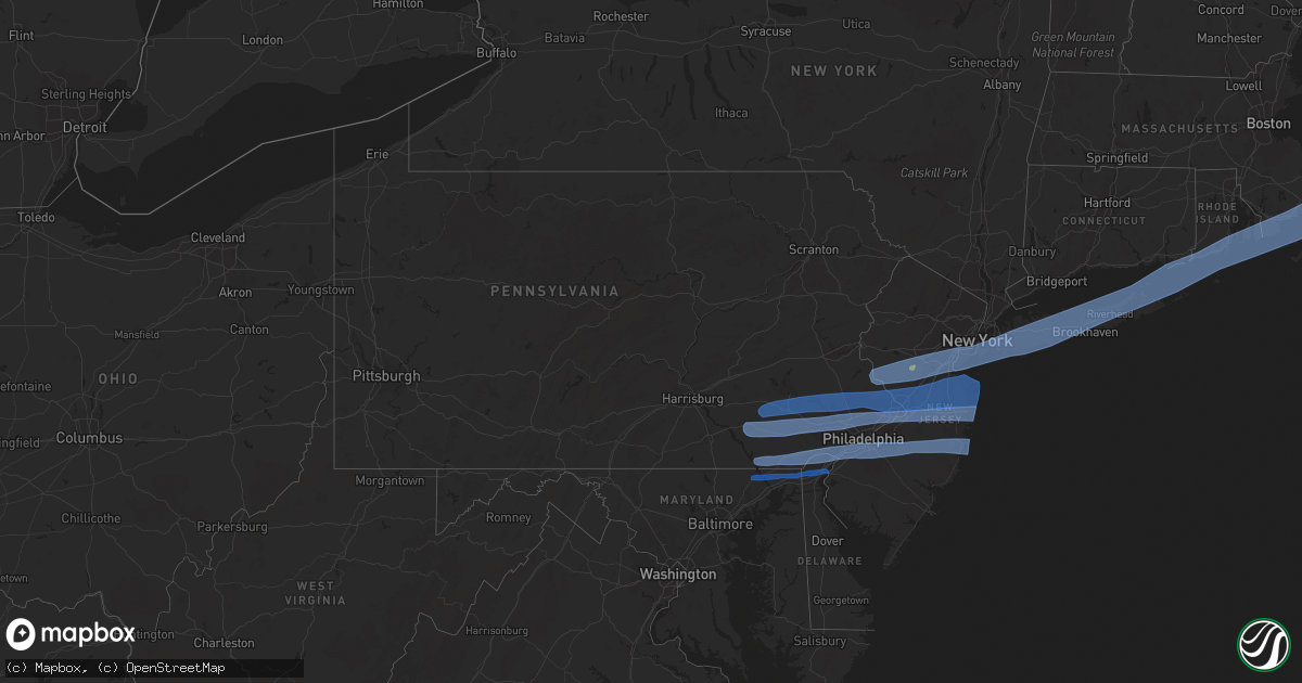 Hail map in Pennsylvania on April 9, 2020