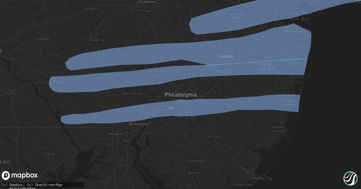 Hail map in Philadelphia, PA on April 9, 2020