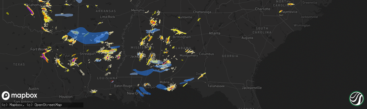 Hail map in Alabama on April 9, 2021