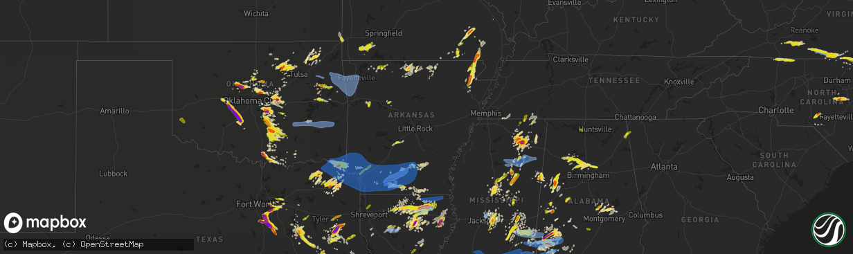 Hail map in Arkansas on April 9, 2021