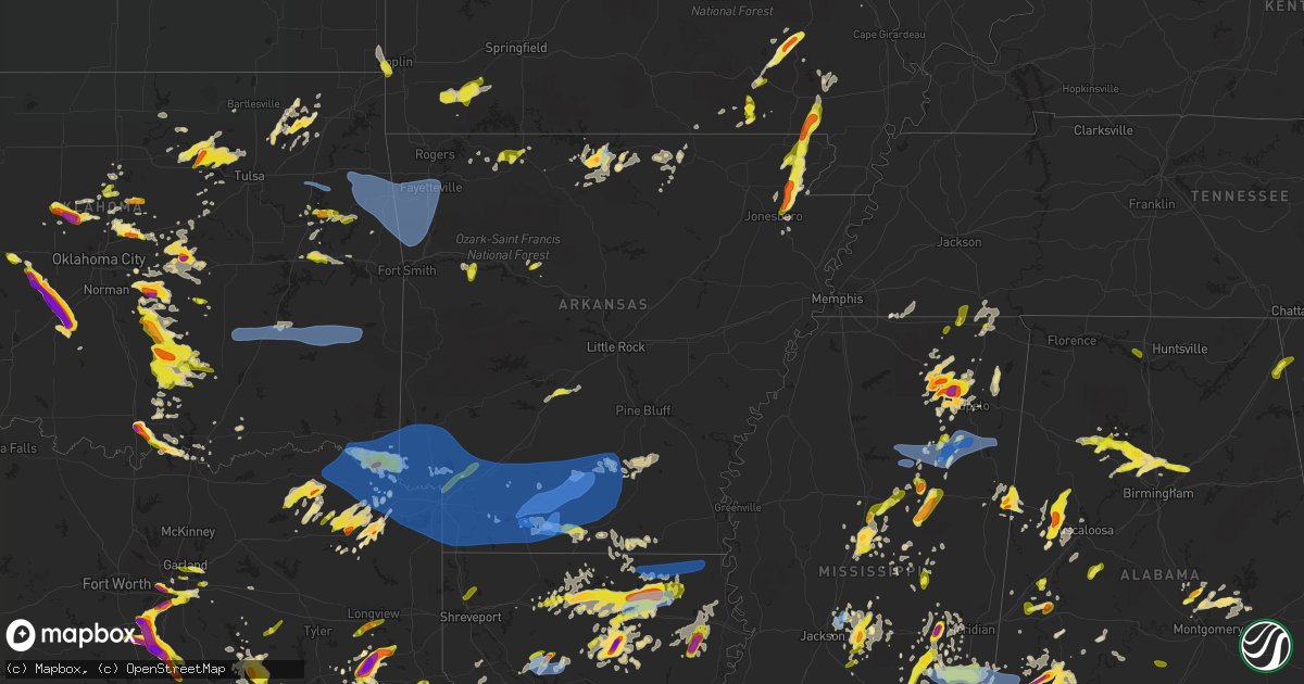 Hail map in Arkansas on April 9, 2021