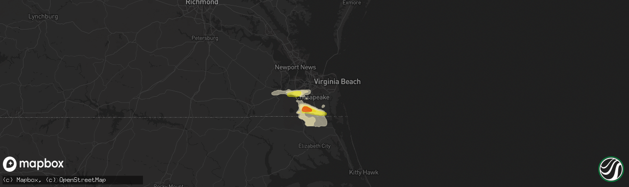 Hail map in Chesapeake, VA on April 9, 2021