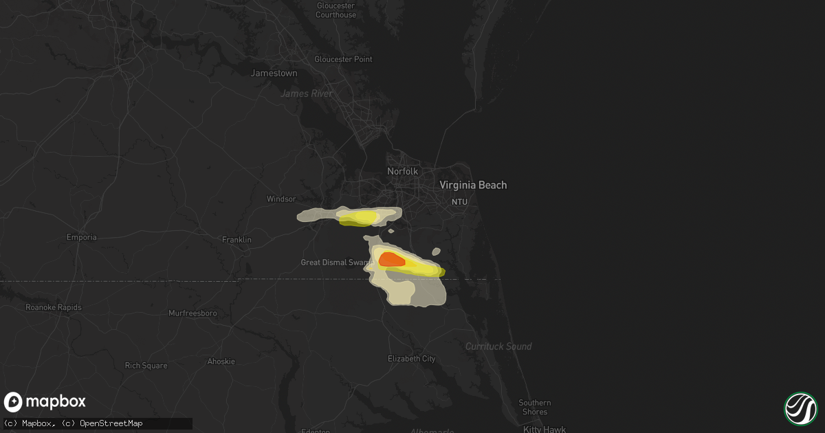 Hail map in Chesapeake, VA on April 9, 2021