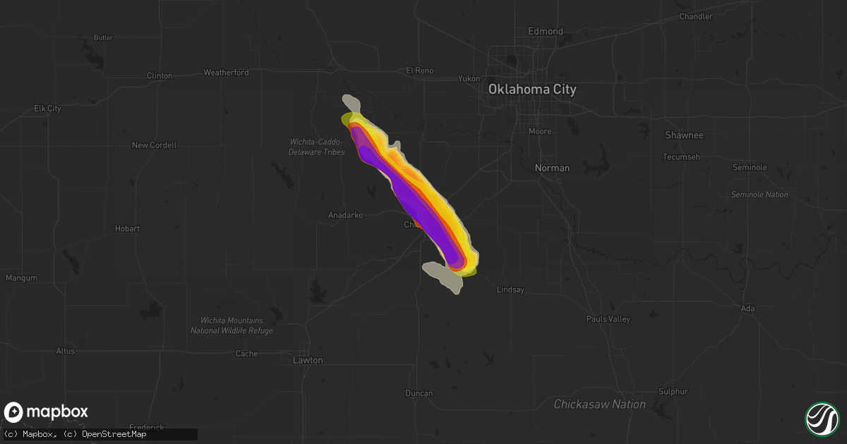 Hail map in Chickasha, OK on April 9, 2021