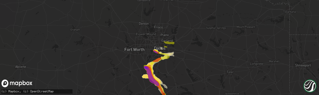 Hail map in Dallas, TX on April 9, 2021