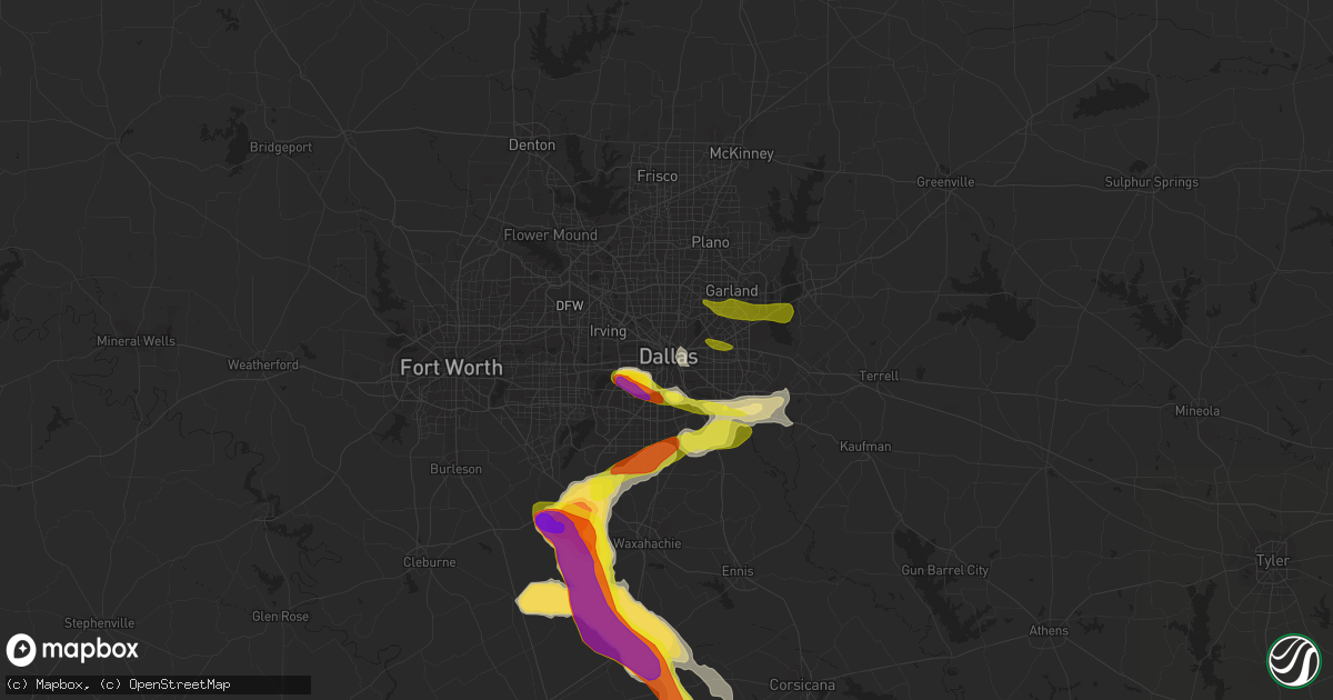 Hail map in Dallas, TX on April 9, 2021
