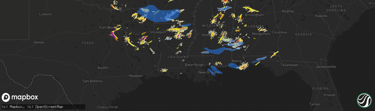 Hail map in Louisiana on April 9, 2021