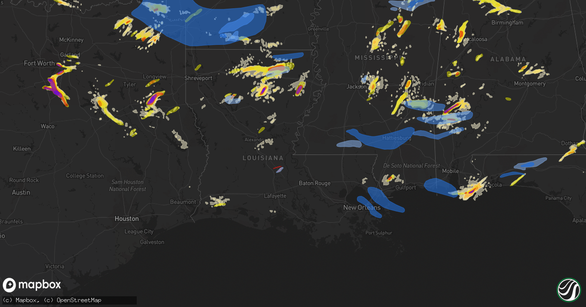 Hail map in Louisiana on April 9, 2021