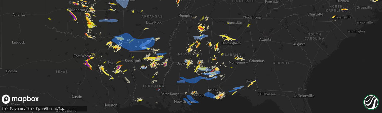 Hail map in Mississippi on April 9, 2021