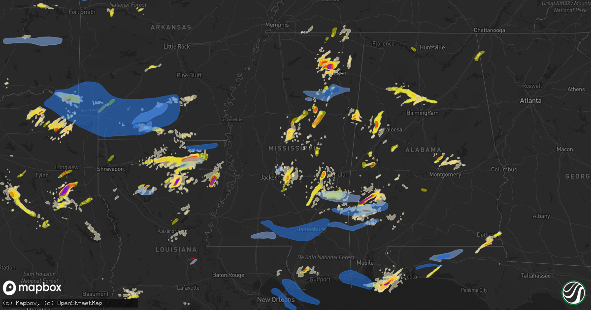 Hail map in Mississippi on April 9, 2021