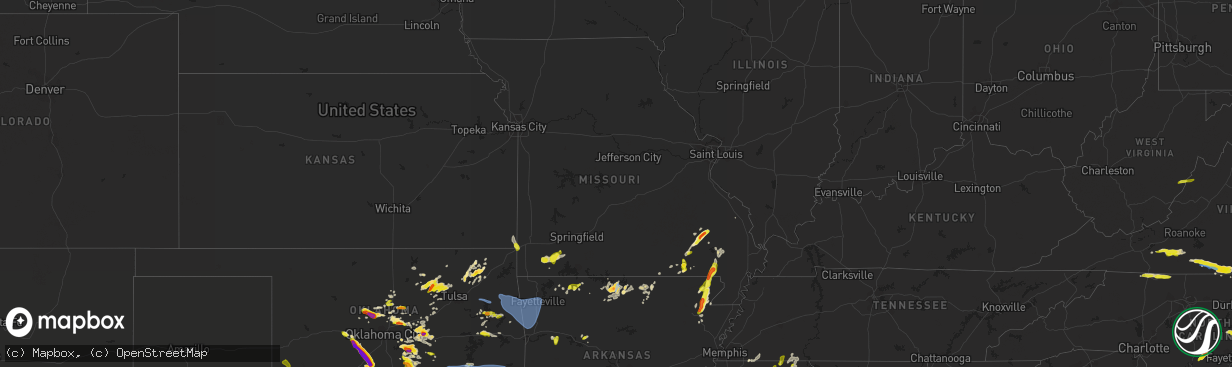 Hail map in Missouri on April 9, 2021