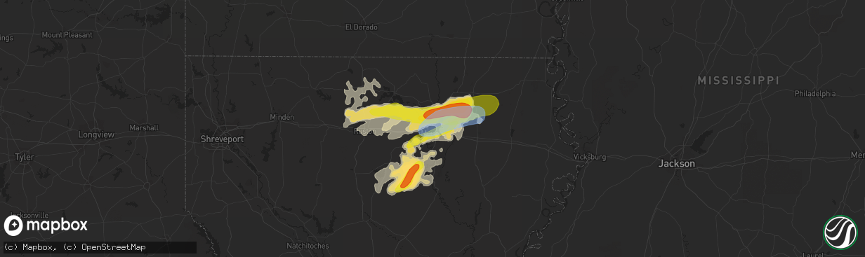 Hail map in Monroe, LA on April 9, 2021