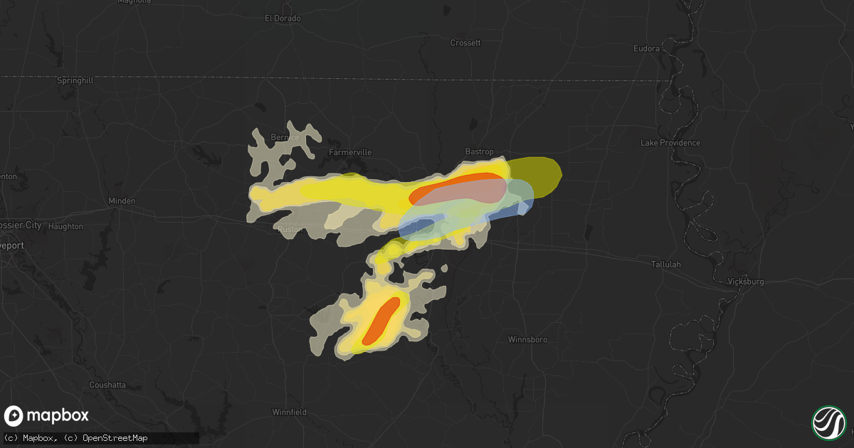 Hail map in Monroe, LA on April 9, 2021
