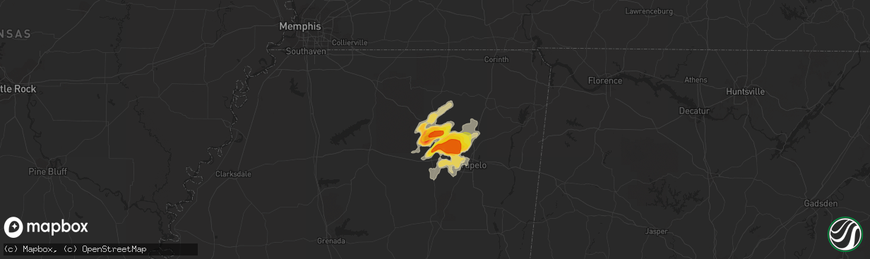 Hail map in New Albany, MS on April 9, 2021