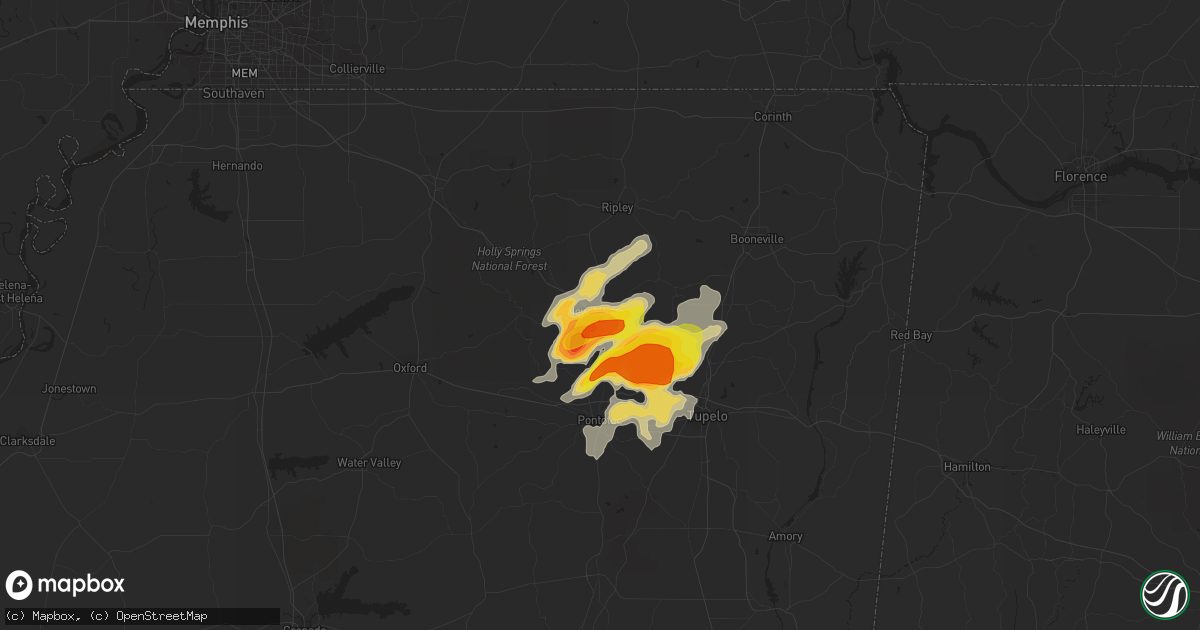 Hail map in New Albany, MS on April 9, 2021