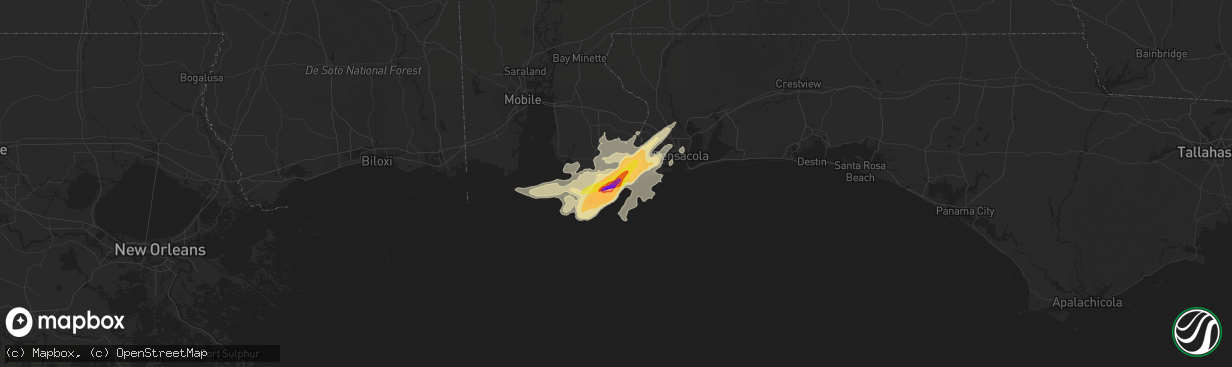 Hail map in Orange Beach, AL on April 9, 2021