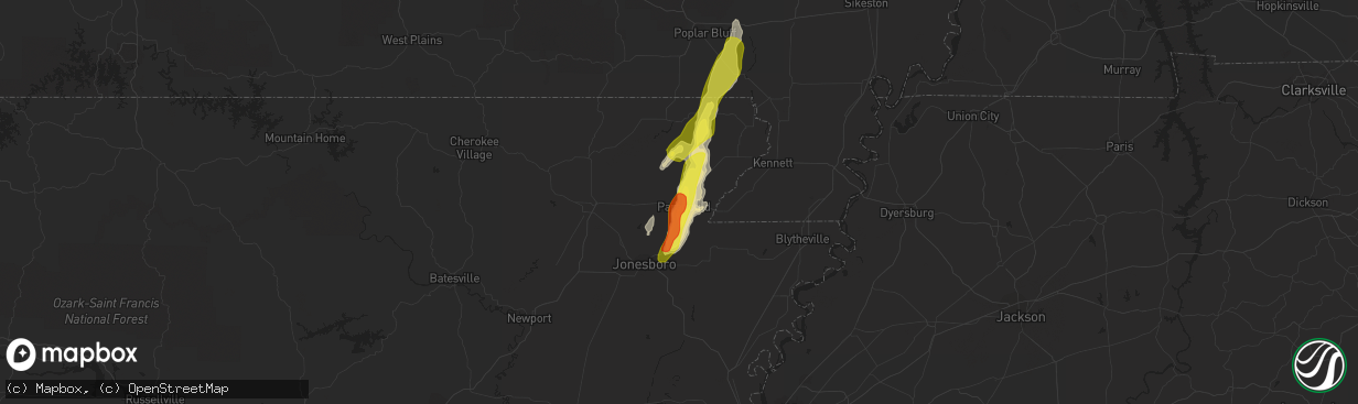 Hail map in Paragould, AR on April 9, 2021