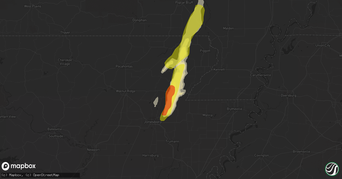 Hail map in Paragould, AR on April 9, 2021