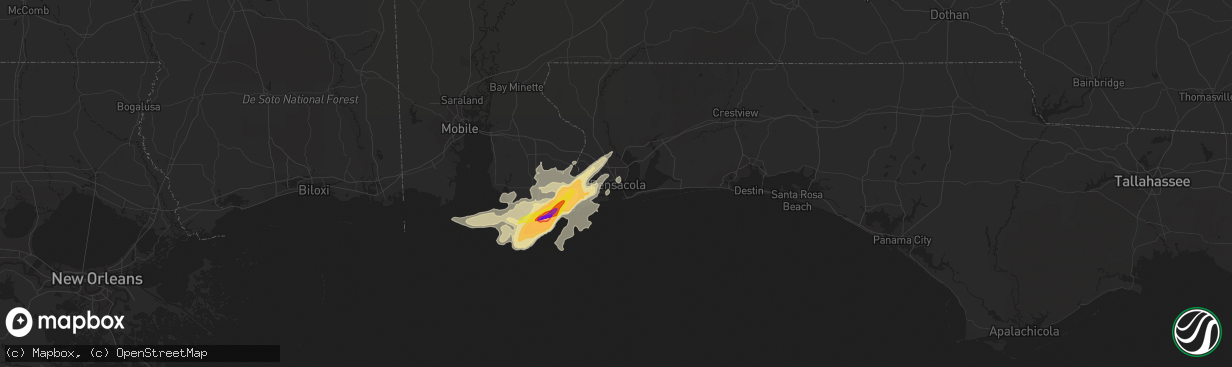 Hail map in Pensacola, FL on April 9, 2021