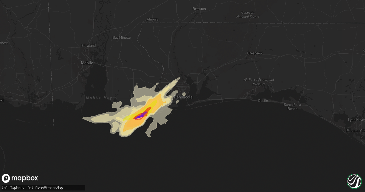 Hail map in Pensacola, FL on April 9, 2021