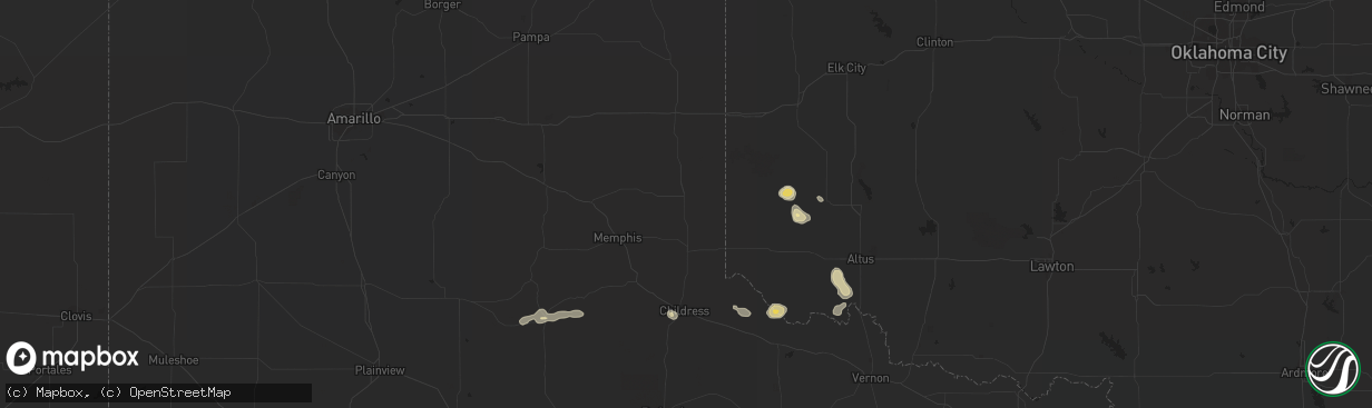 Hail map in Childress, TX on April 9, 2023