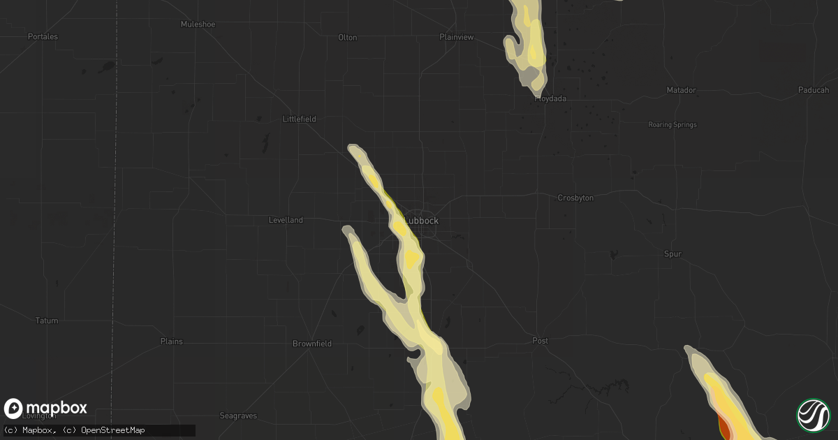 Hail map in Lubbock, TX on April 9, 2023