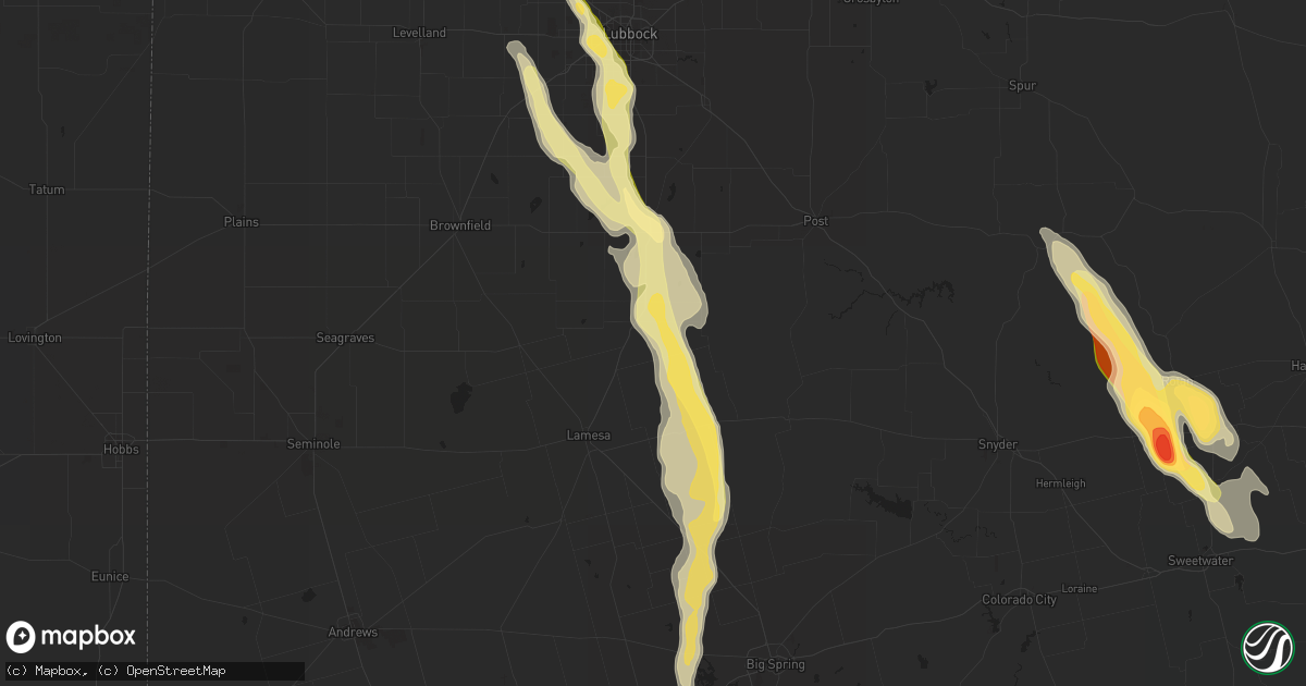 Hail map in Odonnell, TX on April 9, 2023