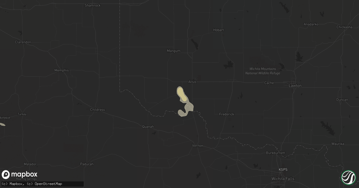 Hail map in Olustee, OK on April 9, 2023