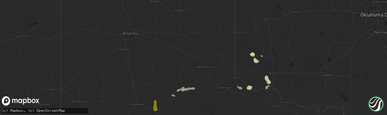 Hail map in Quanah, TX on April 9, 2023
