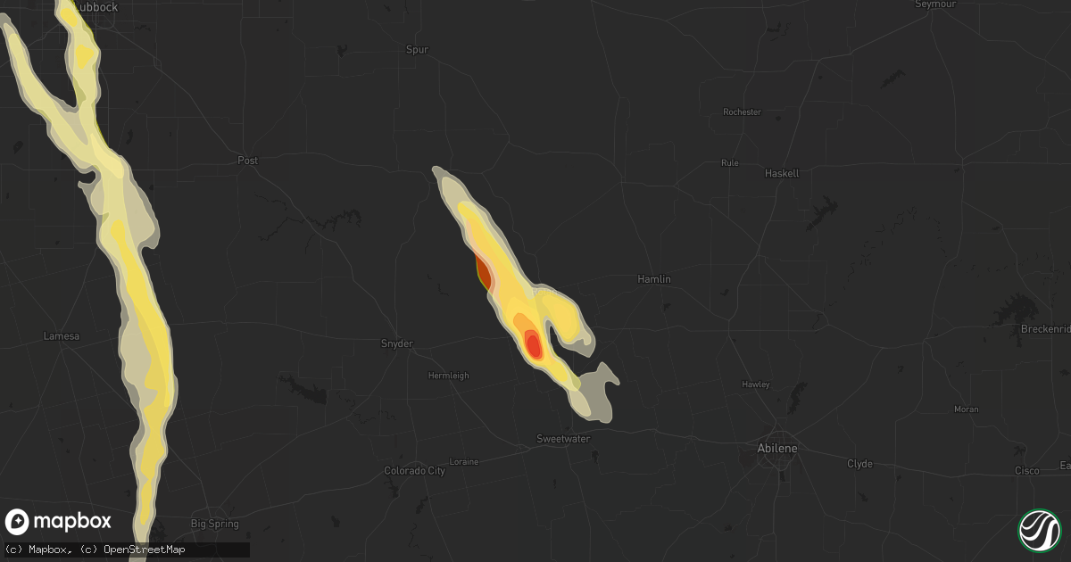 Hail map in Rotan, TX on April 9, 2023