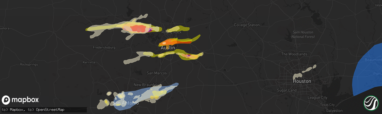 Hail map in Bastrop, TX on April 9, 2024