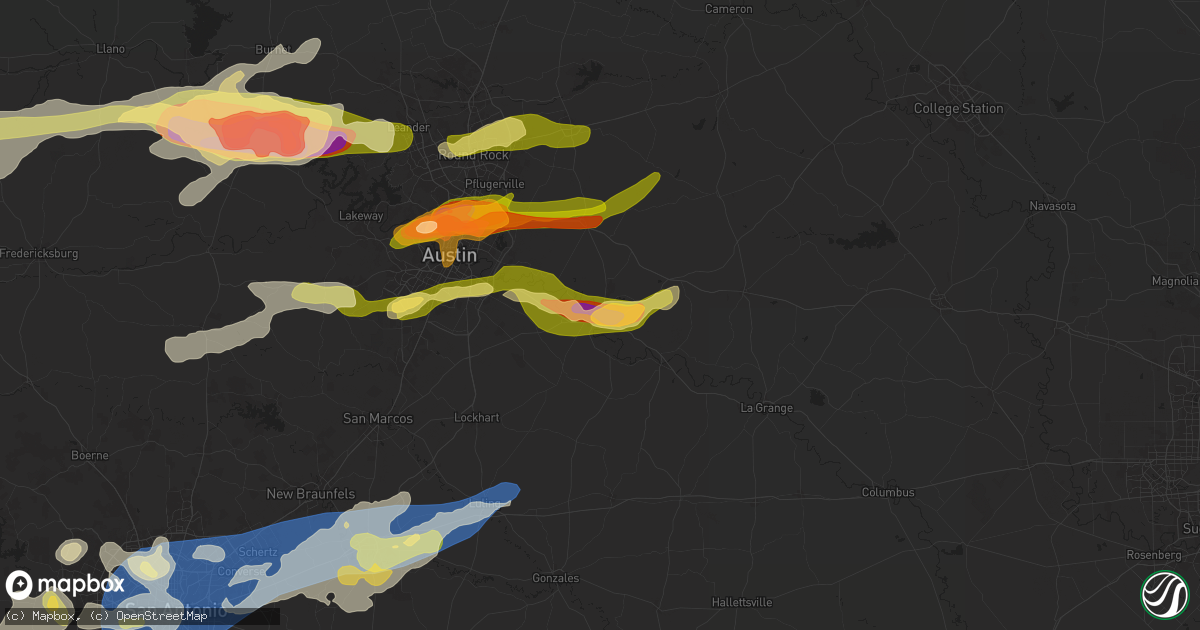 Hail map in Bastrop, TX on April 9, 2024