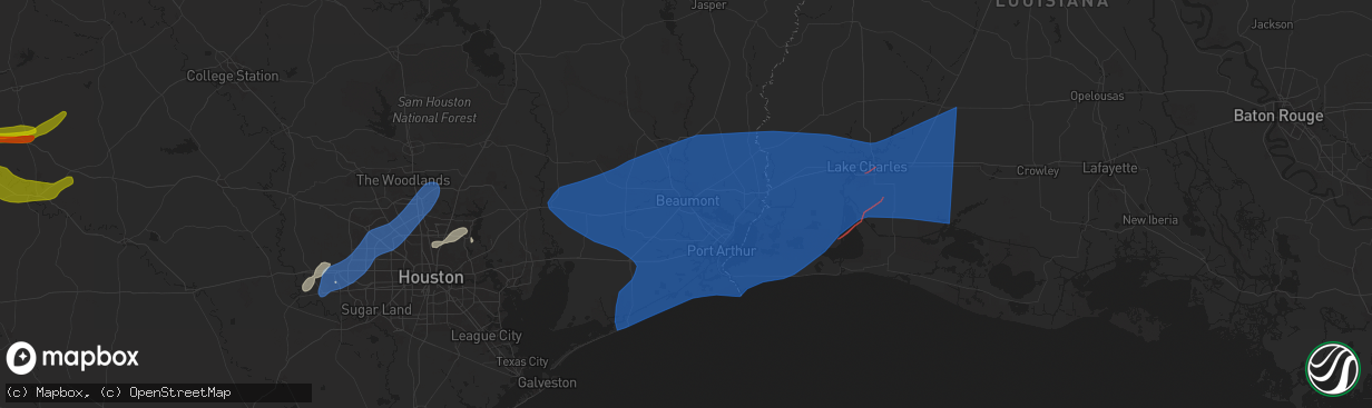Hail map in Beaumont, TX on April 9, 2024