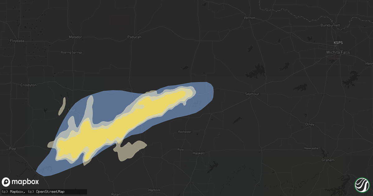 Hail map in Benjamin, TX on April 9, 2024
