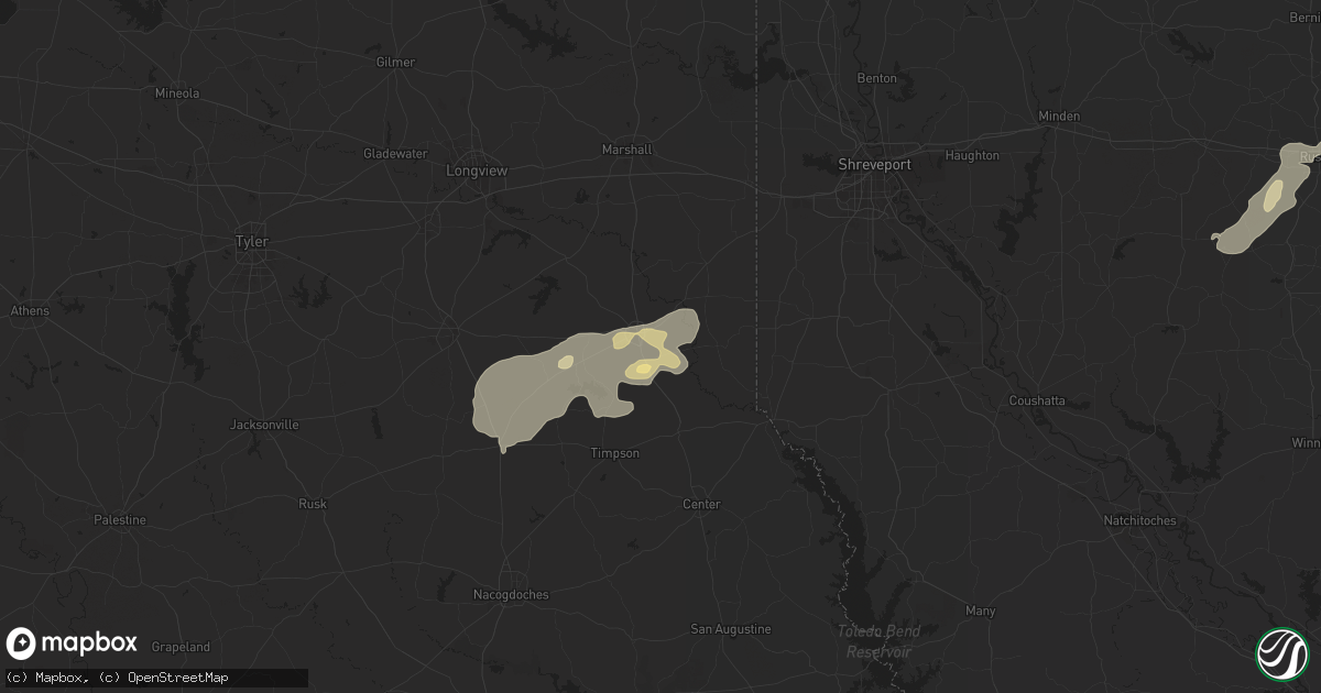 Hail map in Carthage, TX on April 9, 2024