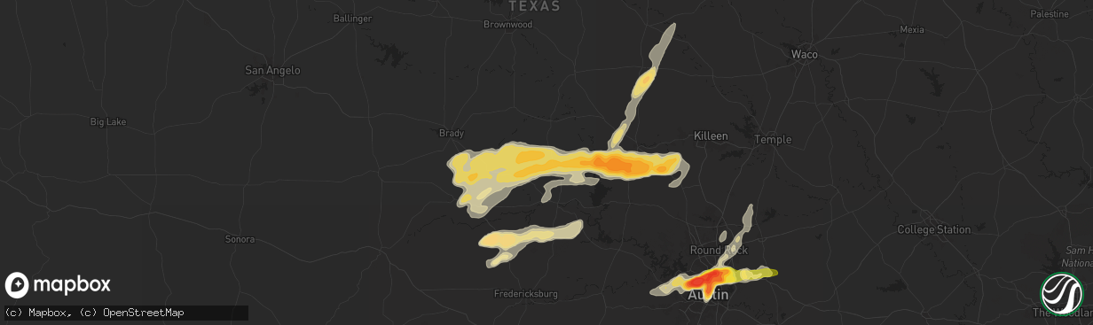 Hail map in Cherokee, TX on April 9, 2024