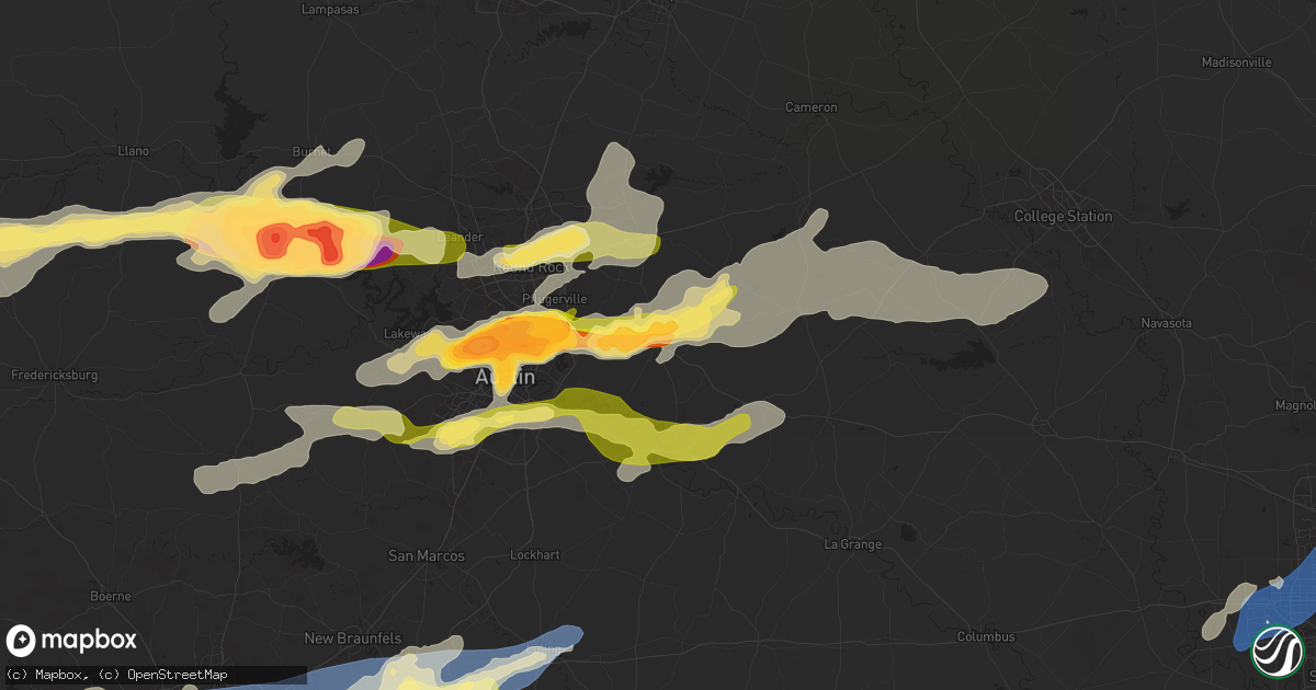 Hail map in Elgin, TX on April 9, 2024