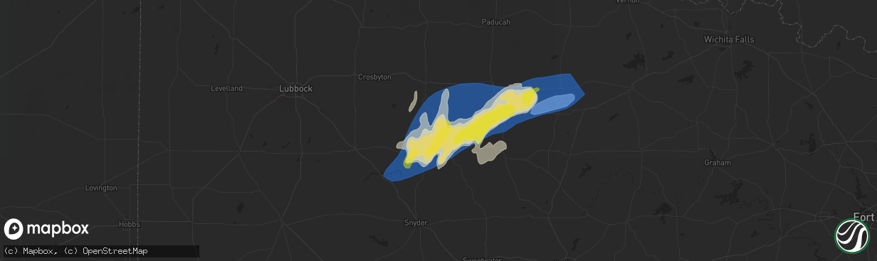 Hail map in Girard, TX on April 9, 2024