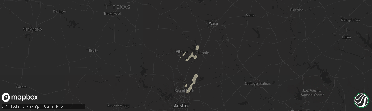 Hail map in Harker Heights, TX on April 9, 2024