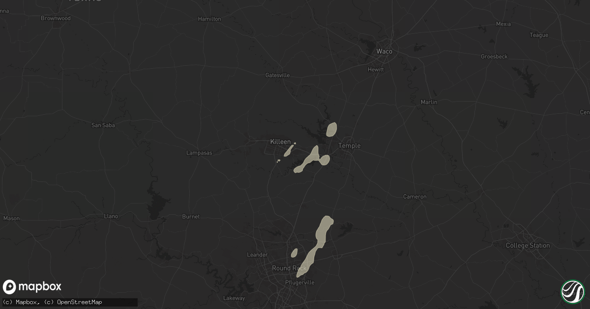 Hail map in Harker Heights, TX on April 9, 2024