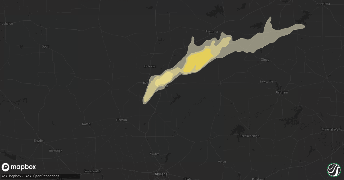 Hail map in Haskell, TX on April 9, 2024