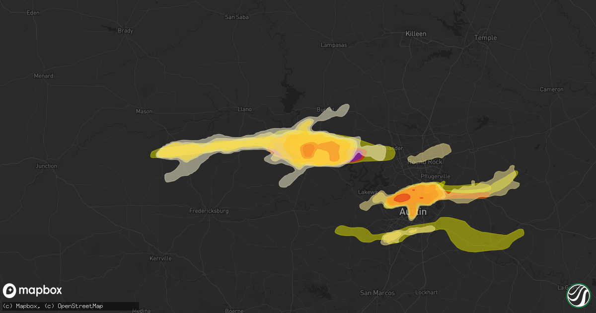Hail map in Horseshoe Bay, TX on April 9, 2024