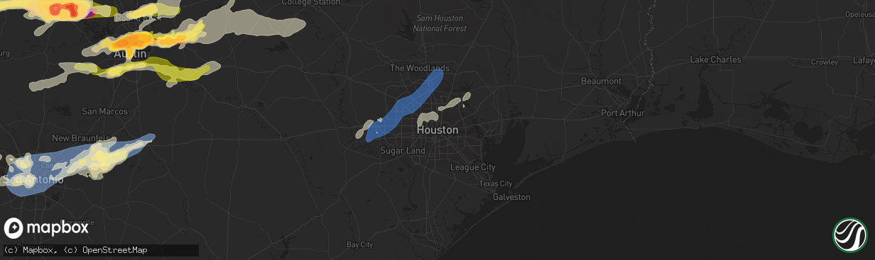 Hail map in Houston, TX on April 9, 2024