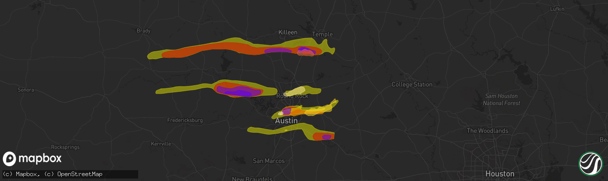 Hail map in Hutto, TX on April 9, 2024