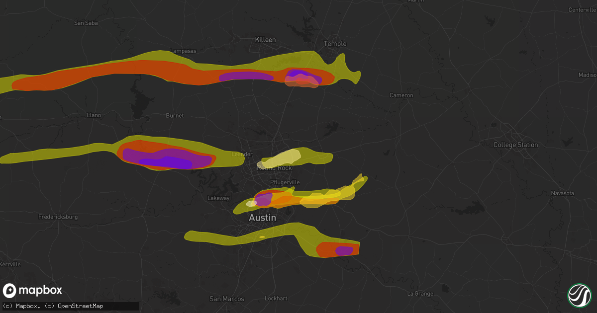 Hail map in Hutto, TX on April 9, 2024